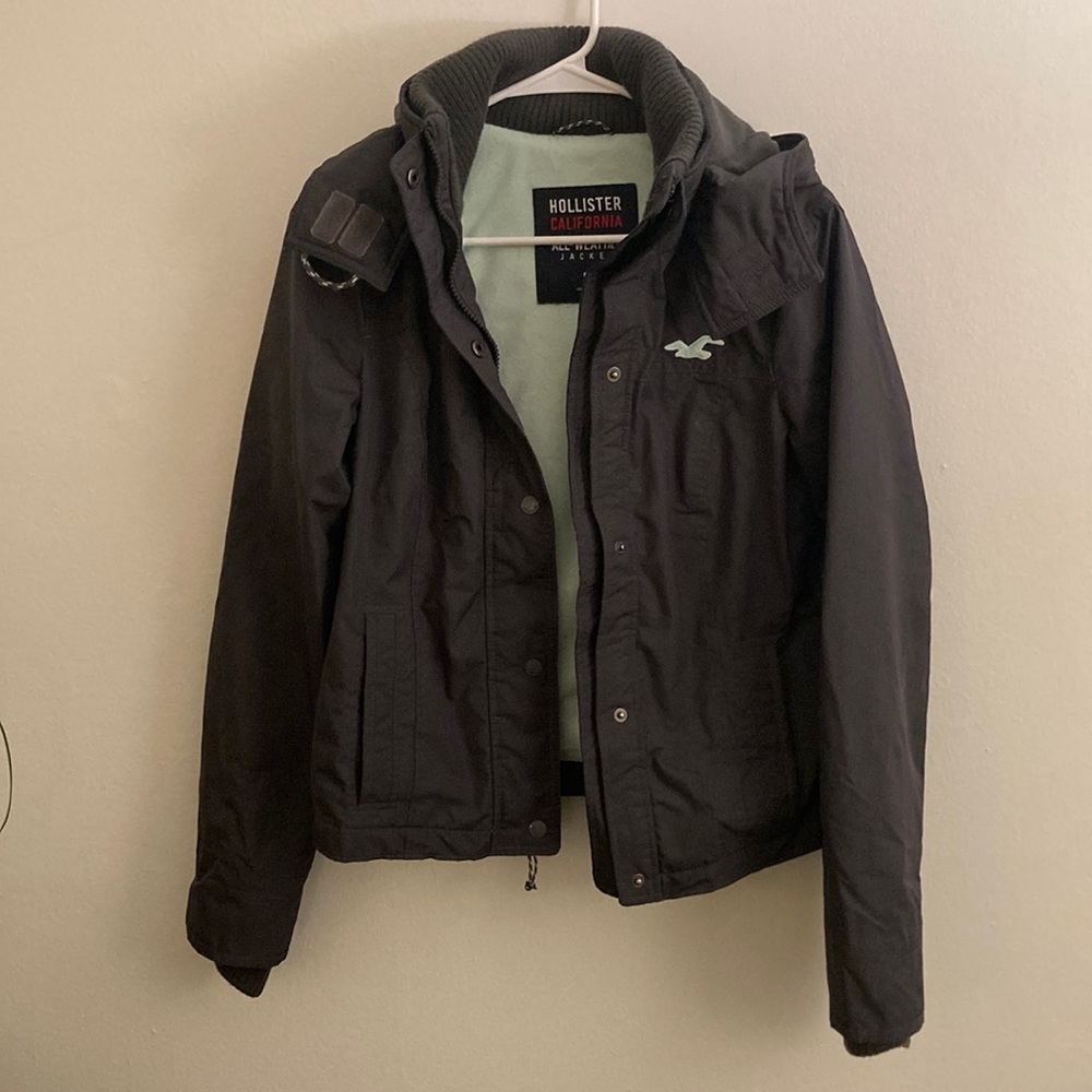 Hollister California Gray Blue Mint All Weather Jacket Button Zip Up